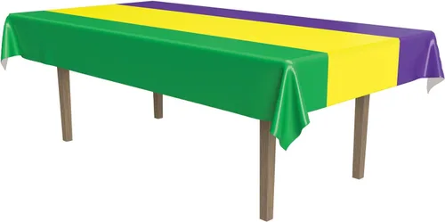 Vista 10 de Beistle Mantel de cuentas de Mardi Gras, 54 x 108 pulgadas, 2 piezas – Mantel de plástico, mantel rectangular, decoraciones de Mardi Gras