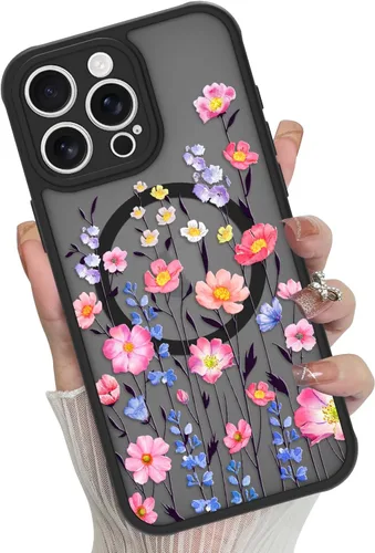 Vista 8 de Funda magnética para iPhone 17 Pro [compatible con MagSafe], bonita funda de moda con estampado de leopardo negro, translúcida, mate, parte trasera