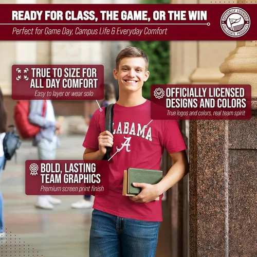Vista 5 de Campus Colors NCAA - Camiseta de algodón para adulto, unisex, para el día del juego Camiseta con licencia oficial de la NCAA, algodón hilado