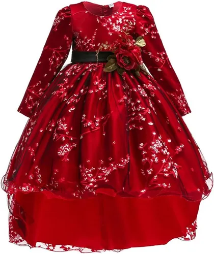 Vista 2 de Vestido de princesa para boda, fiesta de cumpleaños con tren, talla 3-14 años
