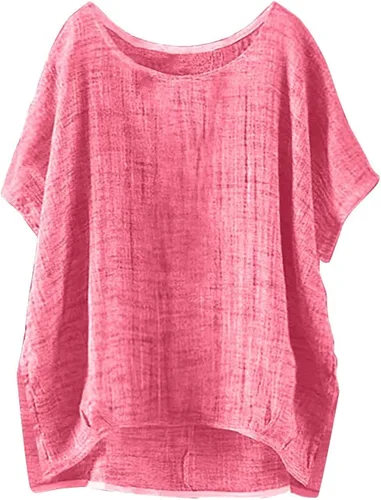 Vista 9 de Nantdog Summer Tops for Women 2025 Short Sleeve Crew Neck Linen Cotton Shirts Plus Size Gauze Casual Dressy Blouse Outfits