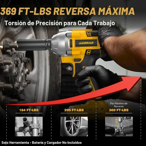 Vista 7 de Llave de impacto inalámbrica para batería DeWalt, 500 Nm (369 pies-libras) pistola de impacto sin escobillas de 1/2 pulgada y 1/4 pulgadas