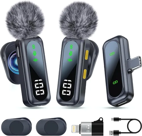 Vista 9 de Micrófono inalámbrico mini para iPhone 15/16, iPad, Android, micrófono inalámbrico Lavalier con reducción de ruido, micrófono de solapa USB C