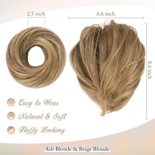 Vista 2 de BARSDAR Extensiones de Moño de Cabello Liso - Extensiones de Moño de Cola de Caballo Corta y Lisa para Mujeres, Coleteros de Moño de Cabello