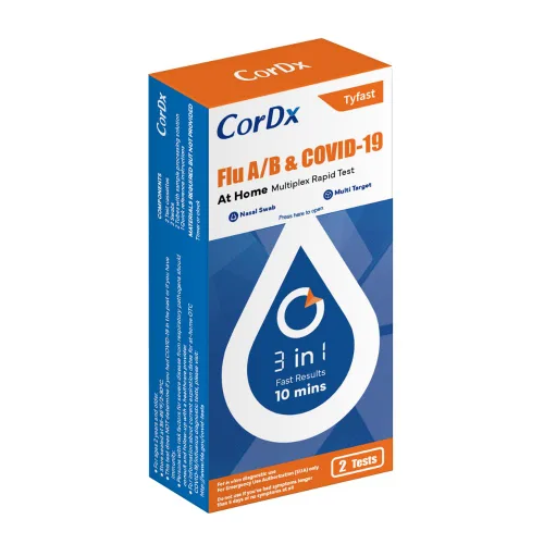 Vista 2 de CorDx TyFast Flu A/B & Covid 19 Prueba rápida multiplex, 10 minutos en casa, autorizado por EUA, kit combinado 3 en 1, 2 pruebas
