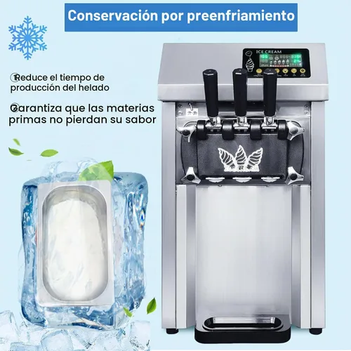 Vista 2 de Máquina de helados comercial de 20L/H con función Keep Cool, 1250 W 3 sabores Soft Serve Heladera, máquina de helado Softserve para encimera