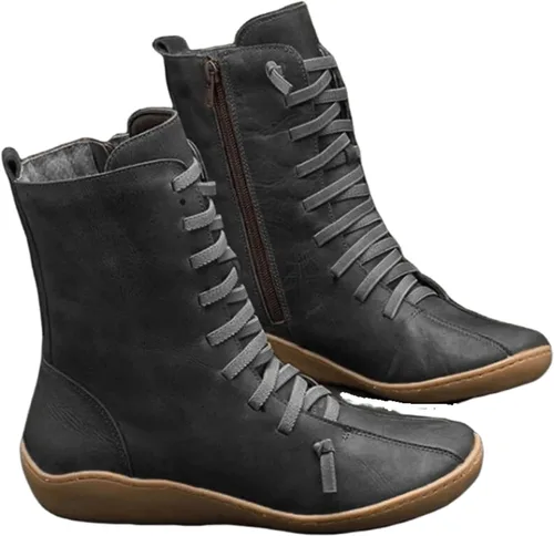 Vista 13 de Ladmiple Botas de tobillo para mujer, sin tacón, casual, con cremallera lateral, botas cortas vaqueras occidentales, zapatos para caminar