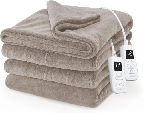 Vista 19 de Sunbeam Manta eléctrica de microfelpa calefactada Royal Luxe, 12 ajustes de calor, apagado automático de 12 horas, calentamiento rápido, cálida