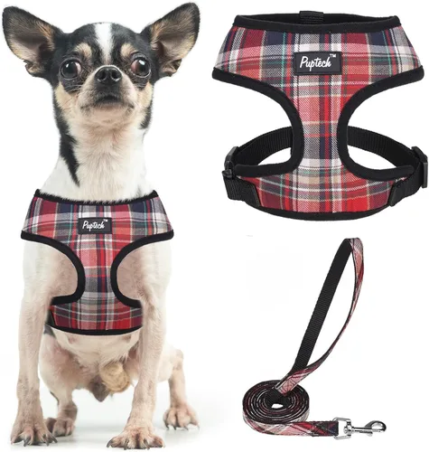 Vista 20 de PUPTECK Juego de arnés y correa de malla suave para perro, cachorro y gato, cómodo chaleco acolchado sin tirones, azul Pascua, S