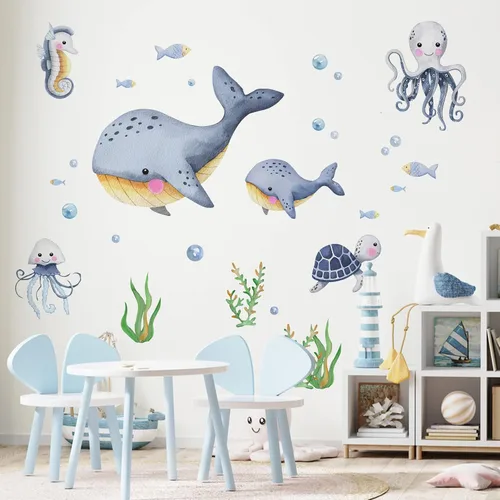 Vista 8 de Mfault Pegatinas de pared de árbol trepador de mono, animales de la selva