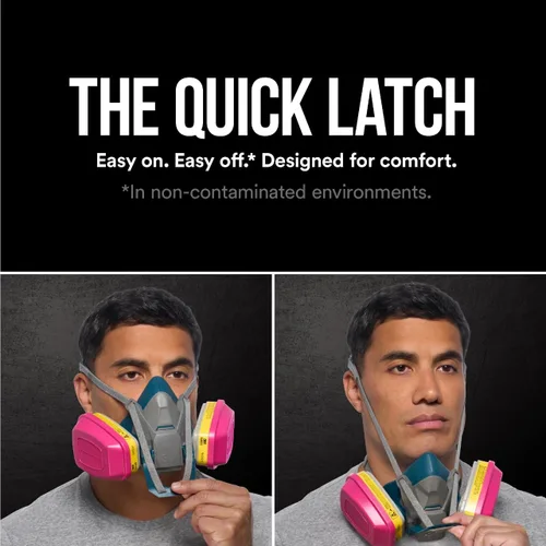 Vista 8 de 3M Multi-Purpose Quick Latch Reusable Respirator 65023QLH1-DC, OV/AG/P100, Mdm, 1-Fcpc, 1-pr of 60923 Crtrdg/Fltrs