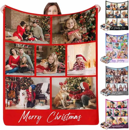 Vista 15 de InterestPrint Manta personalizada con texto fotográfico, 9 fotos, Best Dog Ever - Manta personalizada de franela polar para cumpleaños familiar, se