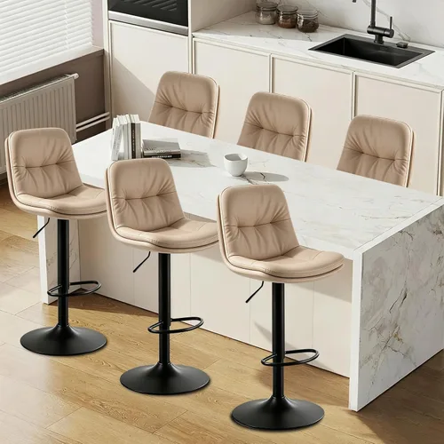 Vista 9 de Juego de 2 taburetes de bar giratorios ajustables, altura de Beige