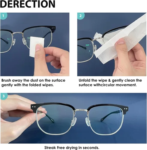 Vista 6 de 200 unidades de toallitas para lentes de gafas, toallitas limpiadoras de lentes de gafas prehumedecidas envueltas individualmente libres de rayones