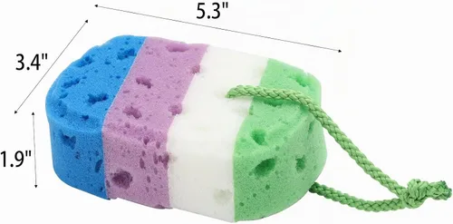 Vista 2 de BTYMS Esponja de baño exfoliante para el cuerpo, esponja de ducha, esponja suave, puf de espuma para el cuerpo, 3 piezas