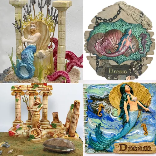 Vista 7 de Mujiang Moldes de silicona con temática de sirena 3D, molde de silicona Neptuno para decoración de pasteles, caramelo, chocolate, azúcar, arcilla