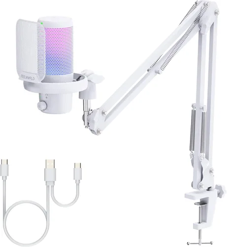 Vista 8 de FEELWORLD VM1 Micrófono USB para PC de juegos Micrófono condensador con cancelación de ruido Silencio Luz RGB, accesorios de computadora Regalos