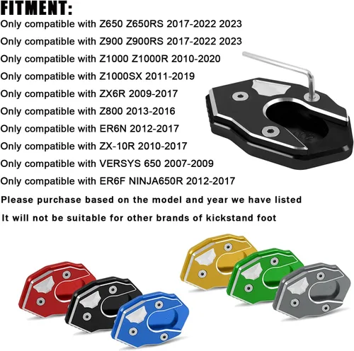 Vista 4 de Motocicleta Kickstand Extender Pie Lateral Soporte de Extensión Pad Placa de Soporte Para Kawasaki Z650 Z900 Z1000 Z1000SX ER-6N ZX6R ZX10R