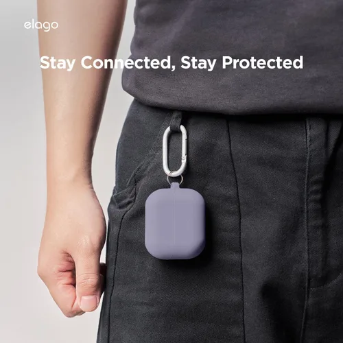 Vista 7 de elago Compatible con Samsung Galaxy Buds 3 Pro y 3 y 3 FE, funda de silicona de alta calidad con mosquetón, protección completa, carga inalámbrica