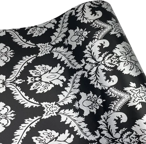 Vista 10 de Yifely SimpleLife4U - Revestimiento decorativo de papel de damasco plateado para cajones de estantes, color negro, para despegar y pegar, 17 x 118