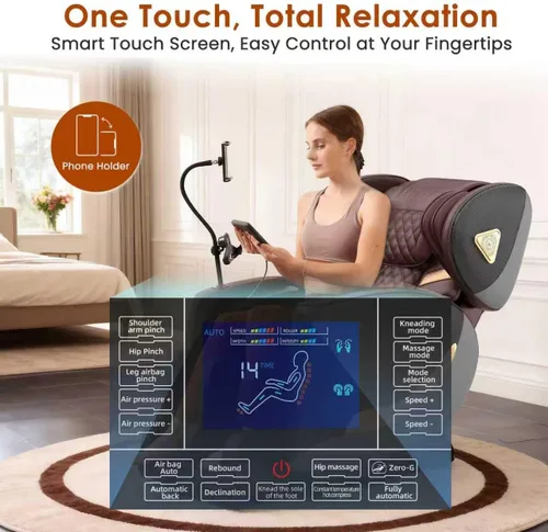 Vista 7 de Silla de masaje Shiatsu de cuerpo completo 3D de gravedad cero con rodillos de 10 nodos, 20 bolsas de aire, calefacción de cintura y piernas, audio