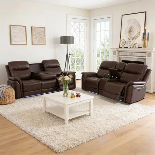 Vista 21 de Sofá reclinable de cuero con carga USB