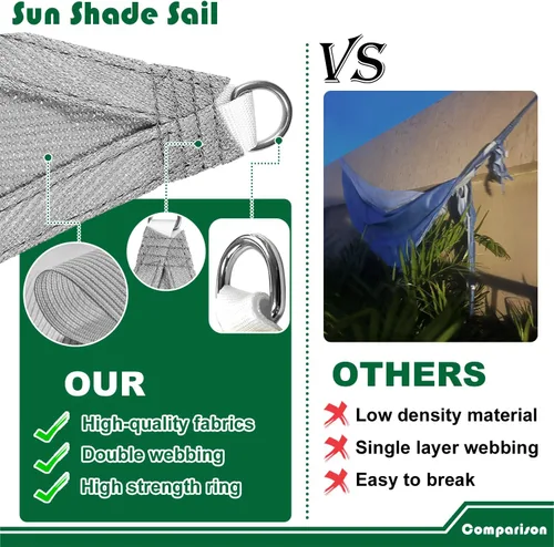 Vista 6 de Toldo tipo vela rectangular de 10 x 15 pies, toldo para exteriores, cubierta de bloqueo UV, borde curvado con anillos en D, tela permeable