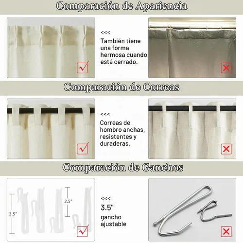 Vista 3 de MASWOND - Cortinas plisadas de lino para dormitorio, 38 pulgadas de ancho x 84 pulgadas de largo, 2 paneles