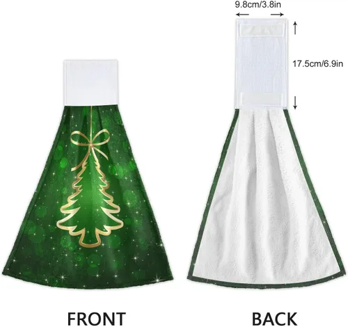 Vista 4 de Fondo verde con árbol de Navidad, toallas de cocina colgantes, 2 piezas, toallas de baño de mano, toallas de cocina, toalla de corbata, paños de té