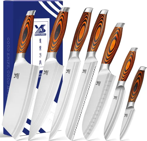 Vista 12 de MSY BIGSUNNY Juego de cuchillos de cocina de 5 piezas, cuchillo de cocina profesional alemán de acero inoxidable, serie Tang
