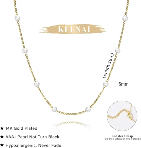 Vista 5 de Collar de perlas de oro para mujer, chapado en oro de 14 quilates, collares de perlas de agua dulce en capas para mujer, collar de perlas de cadena