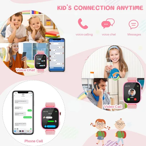 Vista 2 de OKYUK Reloj inteligente para niños, regalo para niñas de 5 a 12 años, reloj 4G para niños, 47 juegos, función de llamada bidireccional con pantalla