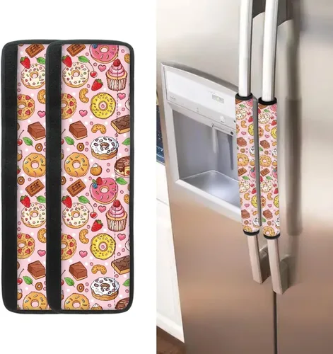 Vista 18 de Juego de 2 fundas para manija de puerta de refrigerador con estampado de copos de nieve de aguacate, protector de manija de puerta de cocina lavable