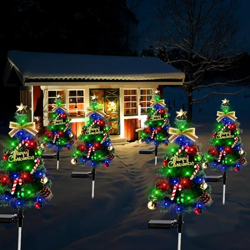 Vista 4 de Luces solares para árbol de Navidad al aire libre, impermeables, 2 unidades, decoraciones de Navidad, luces de árbol de Navidad, decoración