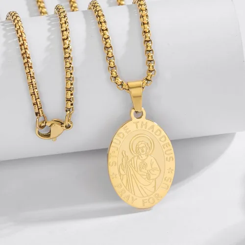 Vista 3 de San MiguelCristóbalVirgen MaríaBenedictoJude TaddeoJoséPatrickRafaelFranciscoFlorianThomas AquinasAnthony Medalla Collar Colgante de acero