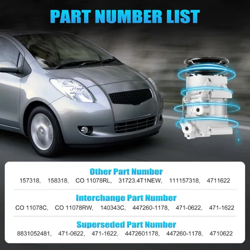 Vista 6 de Compresor de aire acondicionado y embrague para Toyota Yaris 1.5L 2007 2008 2009 2010 CO 11078C, aire acondicionado compresor de CA y Cluth CO