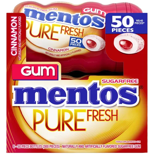 Vista 5 de Mentos - Goma de mascar Pure Fresh, sin azúcar con xilitol, sabor Cinnamon, botella de 50 piezas (paquete de 6) Goma de mascar, perfecta para un
