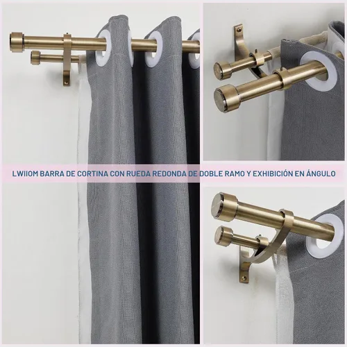 Vista 3 de Barras de cortina dobles con soportes de aluminio y remates, barras de cortina de bronce antiguo para ventanas de 36 a 72 pulgadas, 1 pulgada