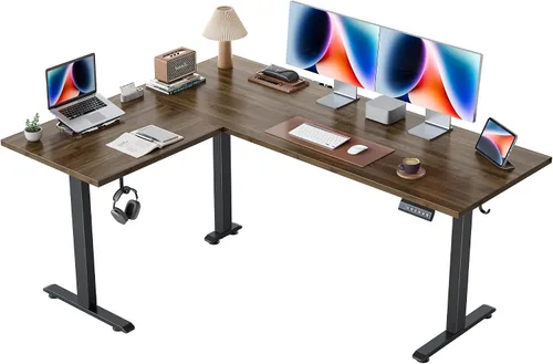 Vista 42 de Agilestic Escritorio de Pie en Forma de L de 59 Pulgadas de Altura Ajustable, Escritorio de Esquina Eléctrico de Pie, Mesa de Computadora Sit Stand