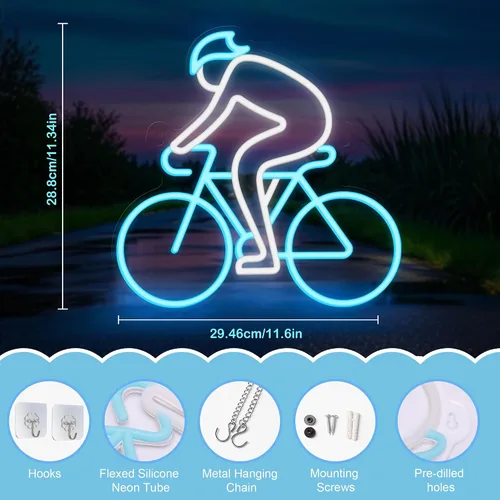 Vista 7 de CoolGift Mart Letrero de neón para bicicleta, decoración de pared definitiva para entusiastas del deporte, luz LED regulable para dormitorio, sala