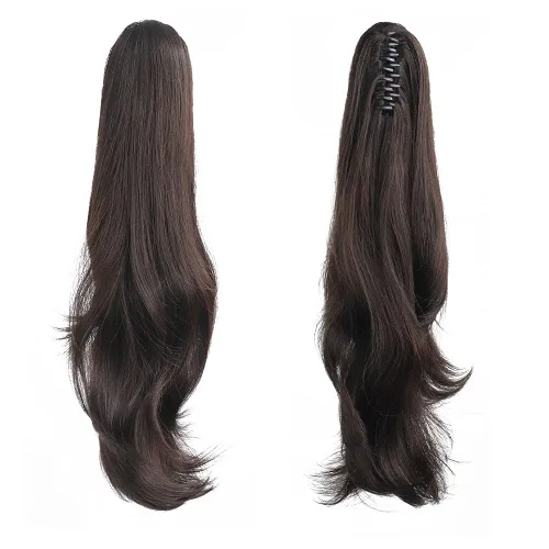 Vista 50 de Extensiones de cola de caballo, extensiones de cabello de cola de caballo con clip de garra marrón oscuro para mujer, pieza de cabello rizado