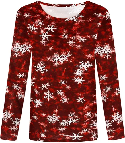 Vista 4 de Sudadera de moda para mujer, con estampado navideño, casual, manga larga, cuello redondo, camiseta de entrenamiento