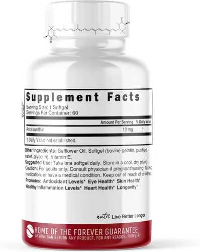 Vista 2 de Nature's Fusions Nutri Astaxantina 12mg Max Strength - Suplementos premium cultivados en Hawái - Potente antioxidante, promueve la salud cardíaca