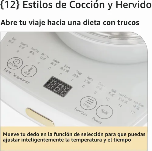 Vista 2 de Olla de salud, oficina, hogar, hervidor eléctrico con infusor, control de temperatura, 12 procedimientos funcionales para frutas, té y café