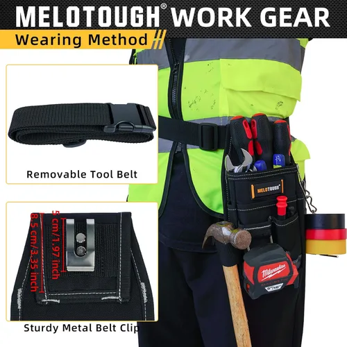 Vista 7 de MELOTOUGH Min - Bolsa de herramientas de construcción, pequeña funda para herramientas eléctricas/bolsa de bolsillo de utilidad + bolsa de bolsillo