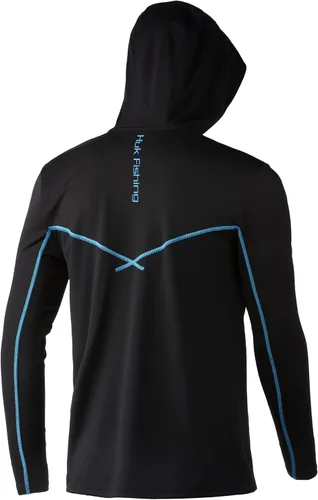 Vista 2 de HUK - Sudadera con capucha Icon X para hombre Camisa de pesca con protección solar UPF +50 Negro - Nuevo Logo