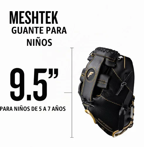 Vista 5 de Franklin Sports Guantes Meshtek + pelota para niños Negro/Dorado