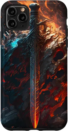Vista 13 de Espada flameante y escudo el símbolo del guerrero Funda para iPhone 16