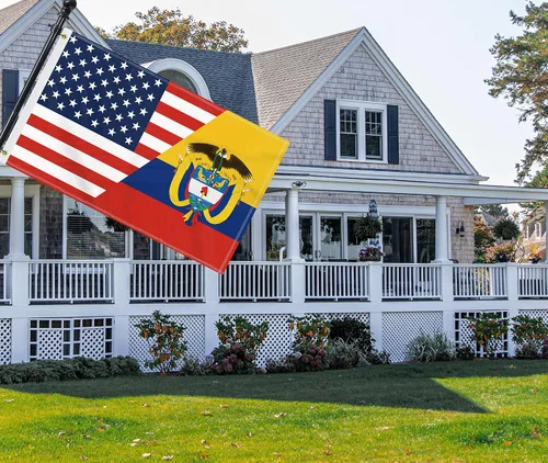 Vista 4 de Bandera de Colombia de Estados Unidos de 3 x 5 pies, gran pancarta colombiana de América 150D para exteriores, impresión de doble cara, decoración