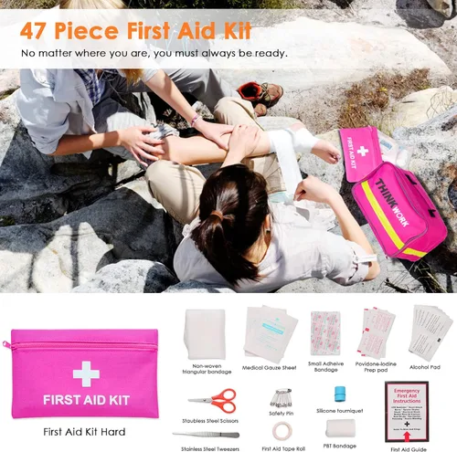 Vista 3 de THINKWORK - Kit de emergencia de coche para regalos de adolescentes y damas, kit de asistencia en carretera rosa con juego de herramientas